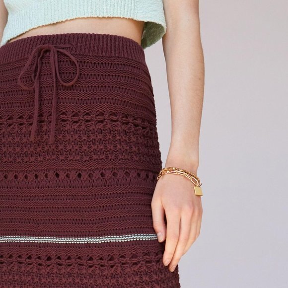 Anthropologie Maeve Striped Crochet Drawstring Waist Midi Skirt (NWT) - Picture 2 of 6